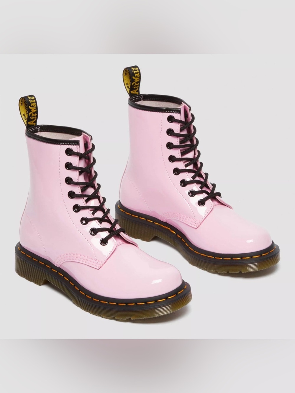Dr. Martens Pink Patent 8-Eye Lace-Up Boots